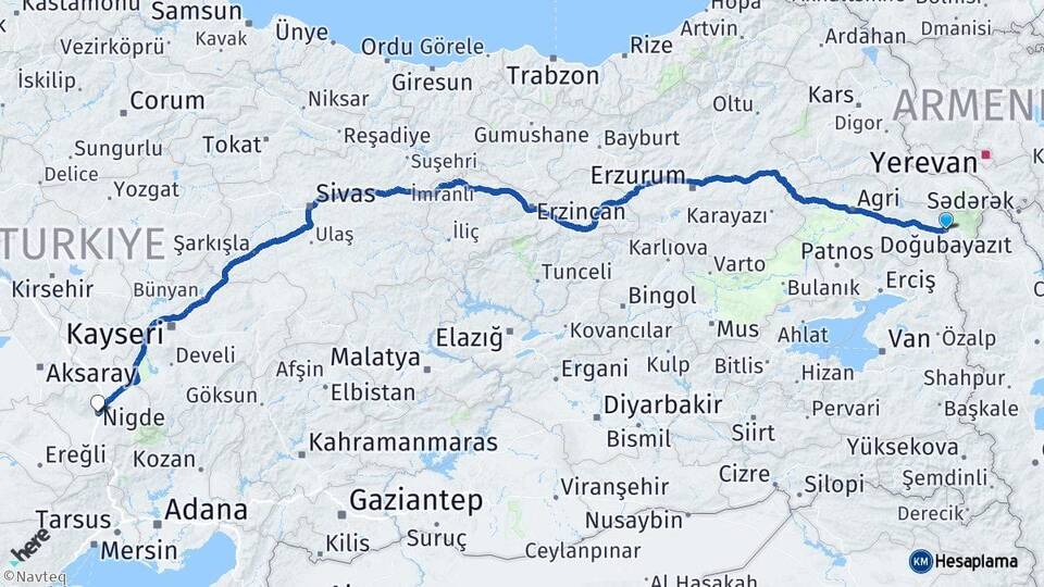 Ağrı Doğubayazıt Niğde Arası Kaç Km - Yol Haritası