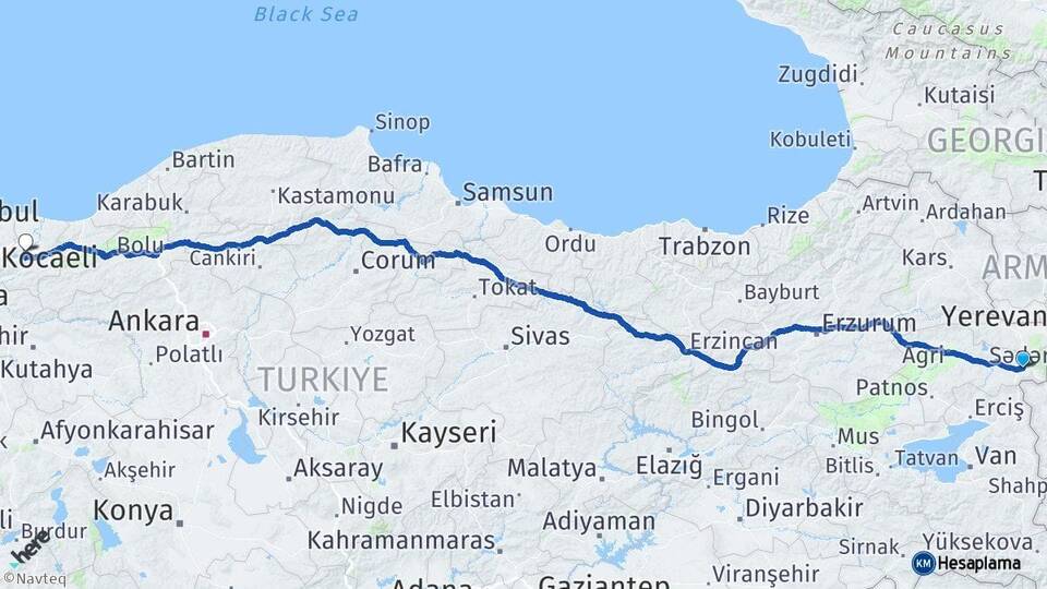 Ağrı Doğubayazıt Sakarya Arası Kaç Km - Yol Haritası