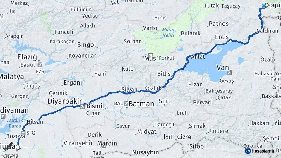 Ağrı Doğubayazıt Şanlıurfa Arası Kaç Km - Yol Haritası