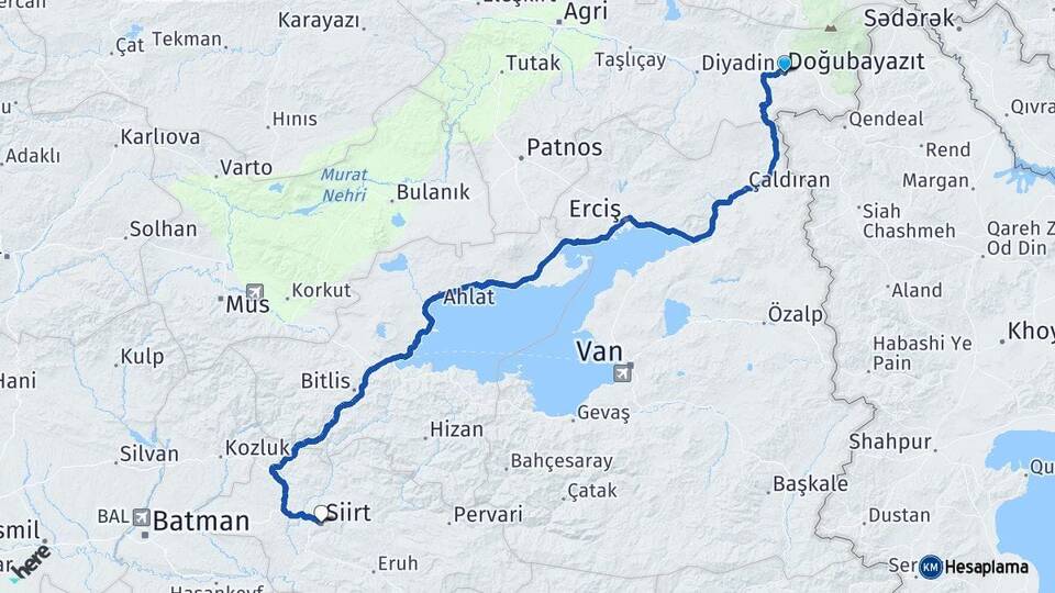 Ağrı Doğubayazıt Siirt Arası Kaç Km - Yol Haritası