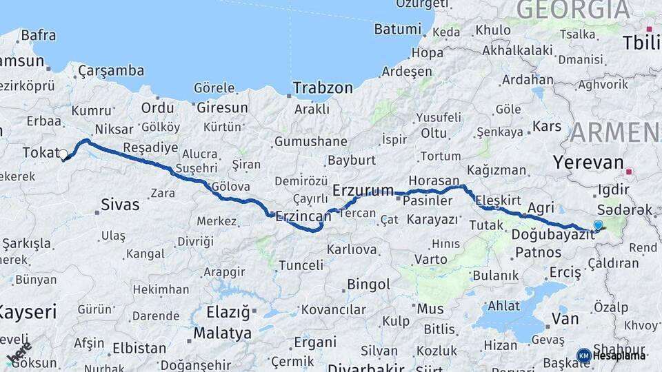 Ağrı Doğubayazıt Tokat Arası Kaç Km - Yol Haritası