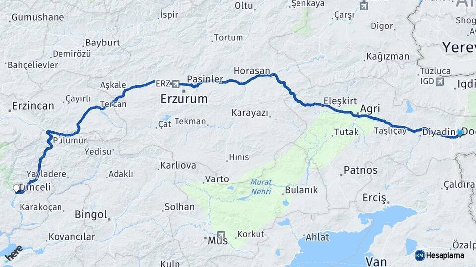 Ağrı Doğubayazıt Tunceli Arası Kaç Km - Yol Haritası