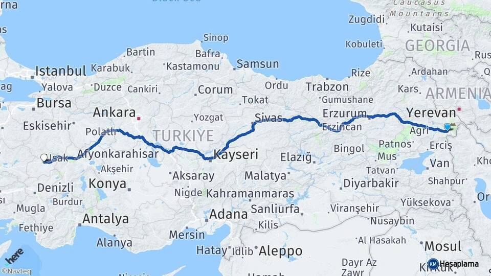 Ağrı Doğubayazıt Uşak Arası Kaç Km - Yol Haritası