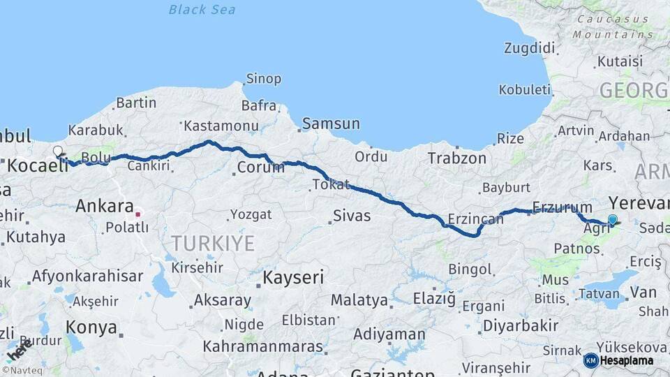 Ağrı Düzce Arası Kaç Km - Yol Haritası