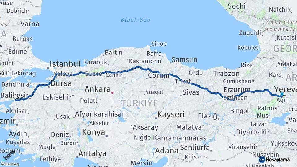 Ağrı Edremit Balıkesir Arası Kaç Km - Yol Haritası