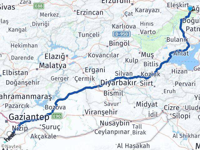 Ağrı Elbeyli Kilis Arası Kaç Km - Yol Haritası