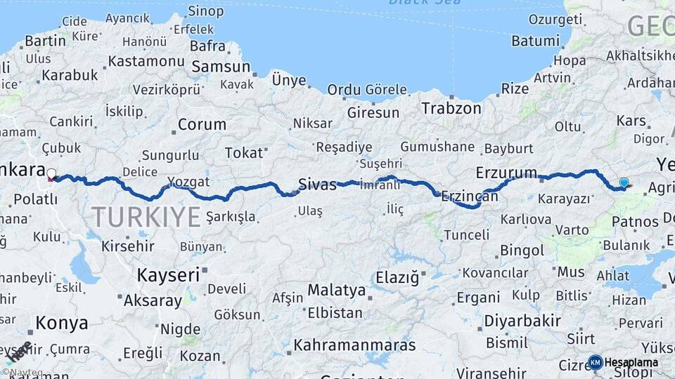 Ağrı Eleşkirt Ankara Arası Kaç Km - Yol Haritası