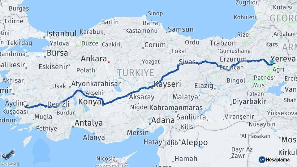 Ağrı Eleşkirt Aydın Arası Kaç Km - Yol Haritası