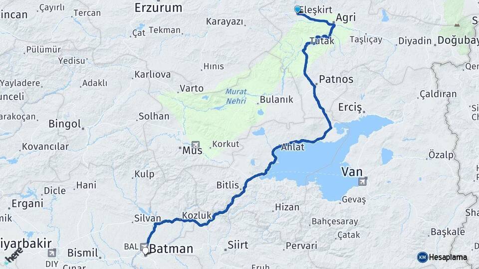 Ağrı Eleşkirt Batman Arası Kaç Km - Yol Haritası