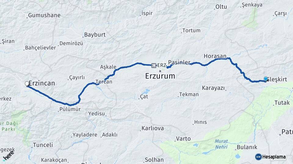 Ağrı Eleşkirt Erzincan Arası Kaç Km - Yol Haritası