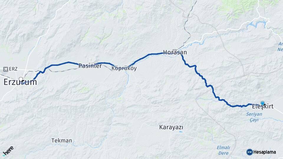 Ağrı Eleşkirt Erzurum Arası Kaç Km - Yol Haritası