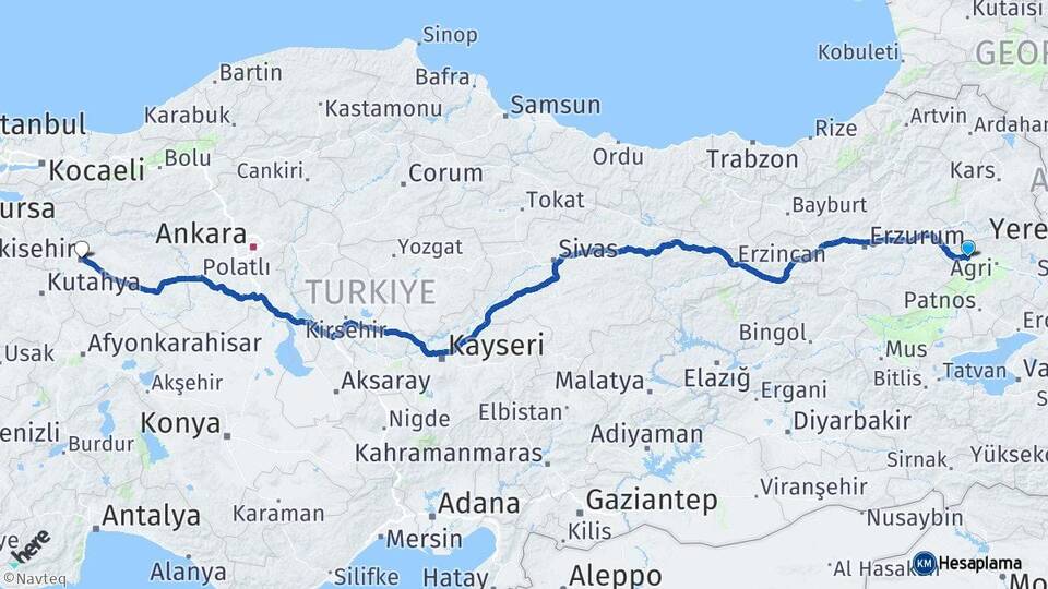 Ağrı Eleşkirt Eskişehir Arası Kaç Km - Yol Haritası