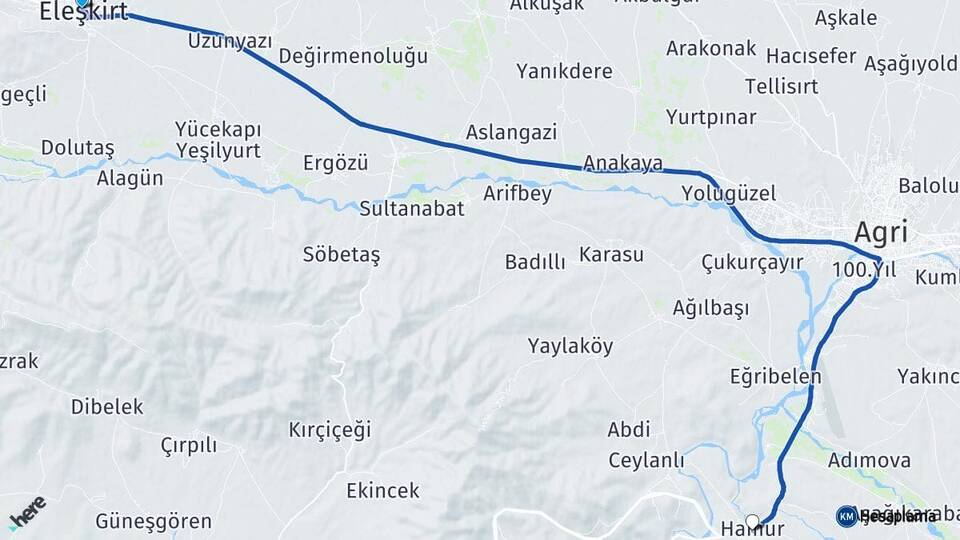 Ağrı Eleşkirt Hamur Arası Kaç Km - Yol Haritası