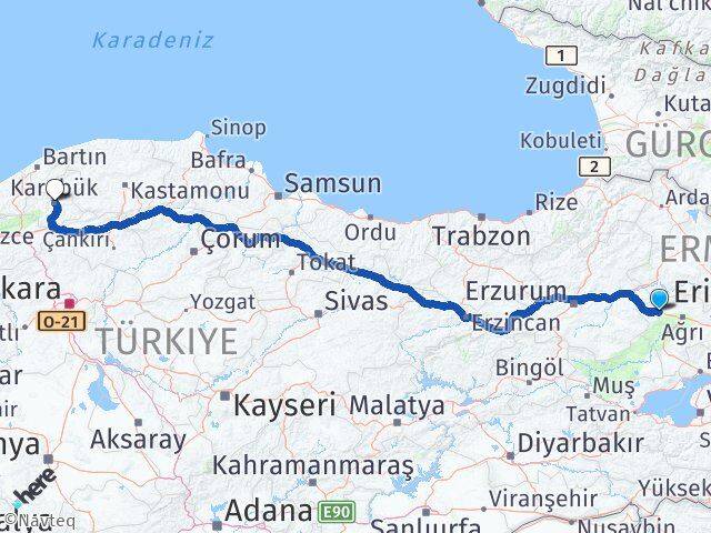 Ağrı Eleşkirt Karabük Arası Kaç Km - Yol Haritası
