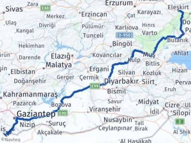 Ağrı Eleşkirt Kilis Arası Kaç Km - Yol Haritası