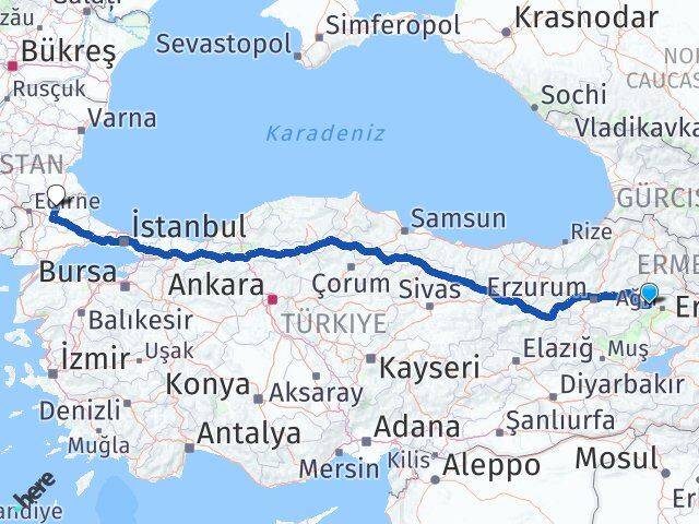Ağrı Eleşkirt Kırklareli Arası Kaç Km - Yol Haritası