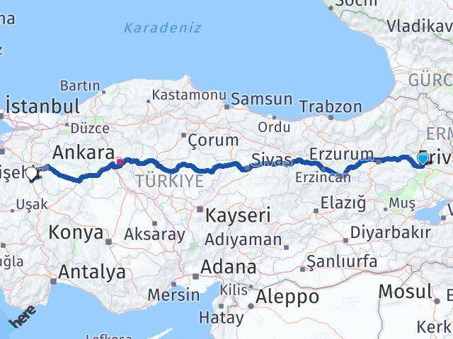Ağrı Eleşkirt Kütahya Arası Kaç Km - Yol Haritası