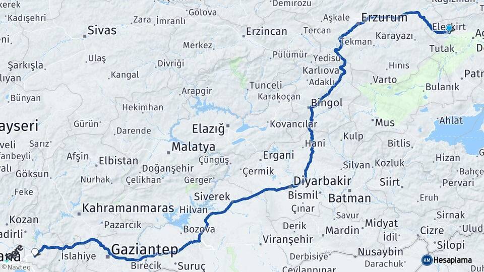 Ağrı Eleşkirt Osmaniye Arası Kaç Km - Yol Haritası