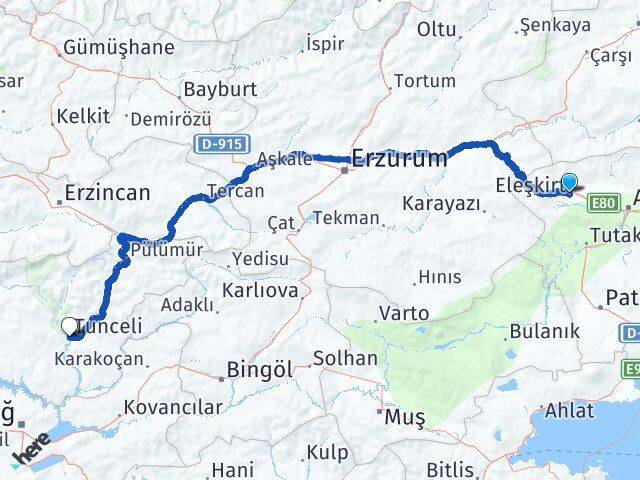 Ağrı Eleşkirt Tunceli Arası Kaç Km - Yol Haritası