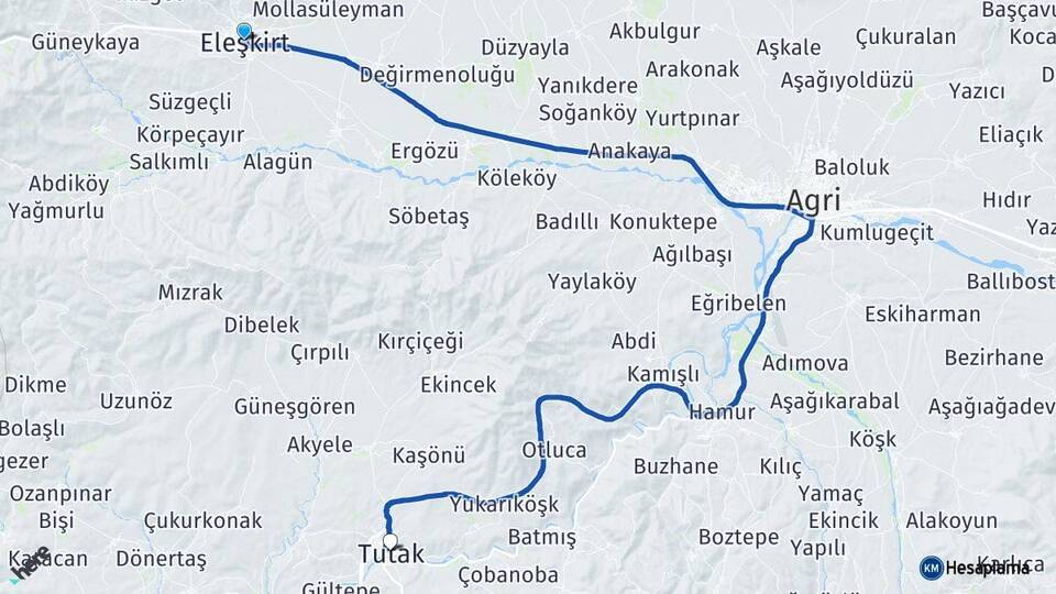 Ağrı Eleşkirt Tutak Arası Kaç Km - Yol Haritası