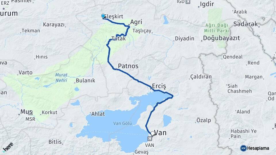 Ağrı Eleşkirt Van Arası Kaç Km - Yol Haritası