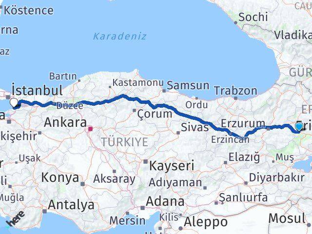 Ağrı Eleşkirt Yalova Arası Kaç Km - Yol Haritası