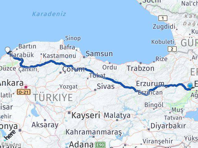 Ağrı Eleşkirt Zonguldak Arası Kaç Km - Yol Haritası