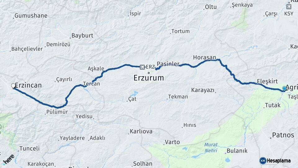 Ağrı Erzincan Arası Kaç Km - Yol Haritası