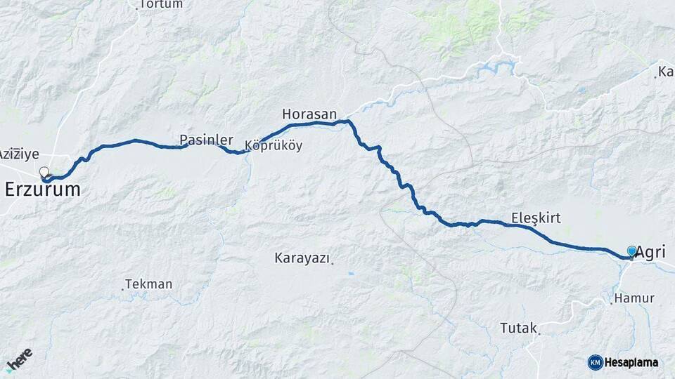 Ağrı Erzurum Arası Kaç Km - Yol Haritası