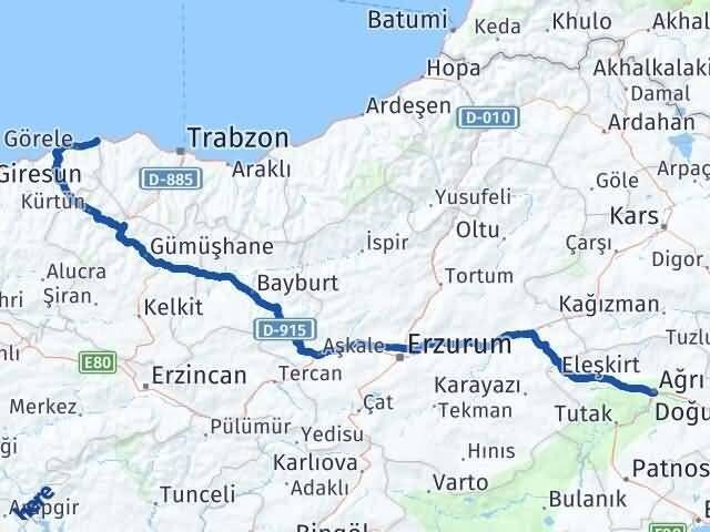 Ağrı Eynesil Arası Kaç Km - Yol Tarifi