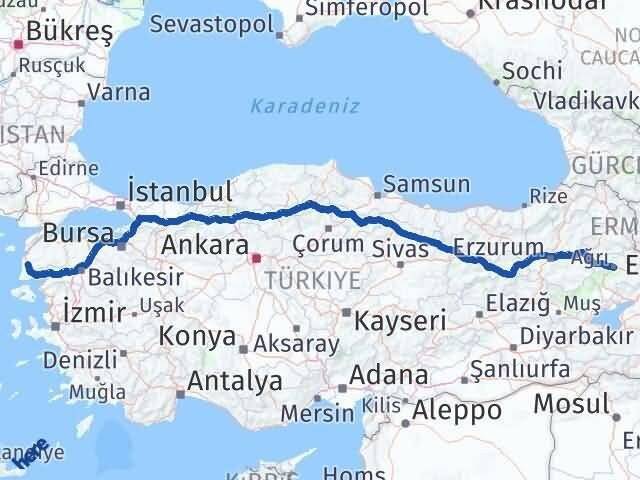 Ağrı Ezine Çanakkale Arası Kaç Km - Yol Haritası