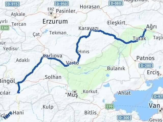 Ağrı Genç Bingöl Arası Kaç Km - Yol Haritası