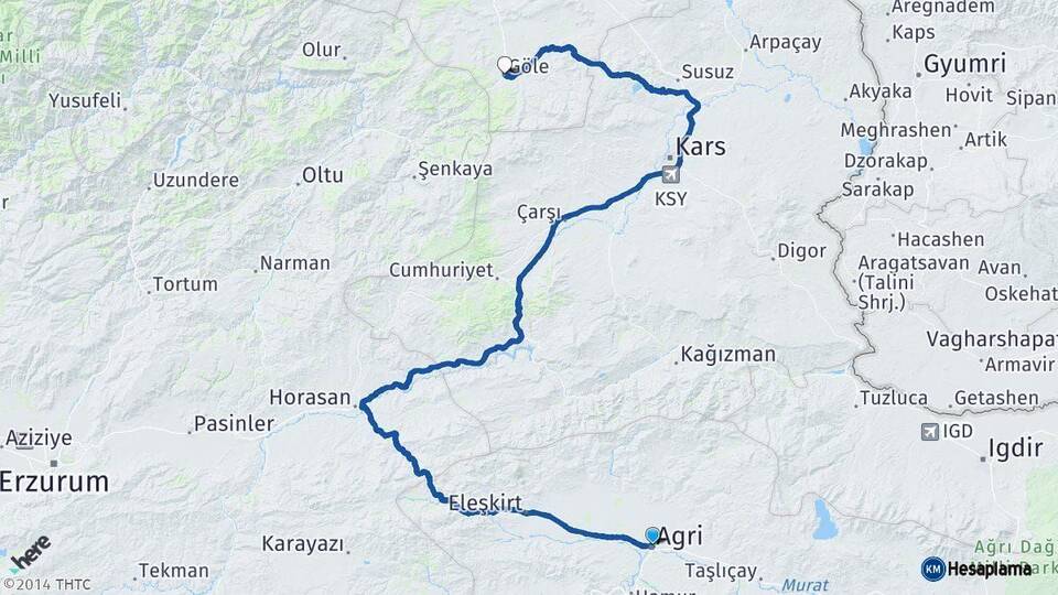 Ağrı Göle Ardahan Arası Kaç Km - Yol Haritası