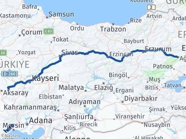 Ağrı Gülağaç Aksaray Arası Kaç Km - Yol Haritası
