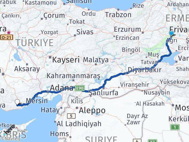 Ağrı Gülnar Mersin Arası Kaç Km - Yol Haritası