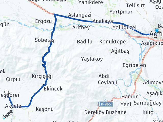 Ağrı Güneşgören Tutak Arası Kaç Km - Yol Haritası