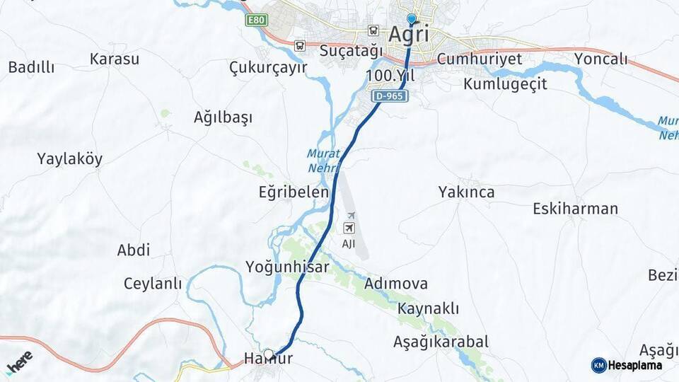 Ağrı Hamur Arası Kaç Km - Yol Haritası