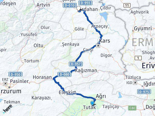 Ağrı Hamur Ardahan Arası Kaç Km - Yol Haritası