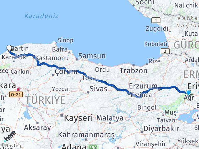 Ağrı Hamur Bartın Arası Kaç Km - Yol Haritası