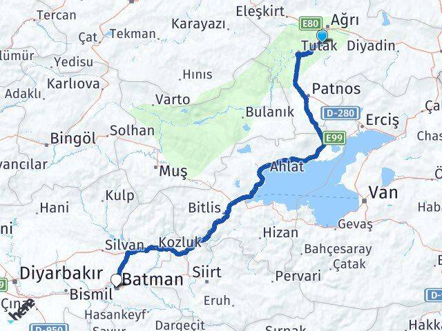 Ağrı Hamur Batman Arası Kaç Km - Yol Haritası