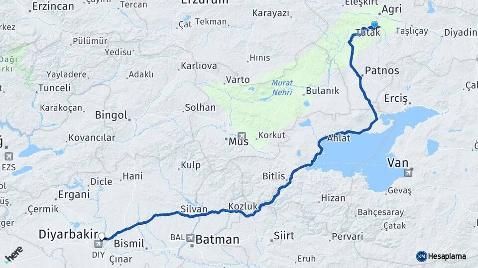 Ağrı Hamur Diyarbakır Arası Kaç Km - Yol Haritası