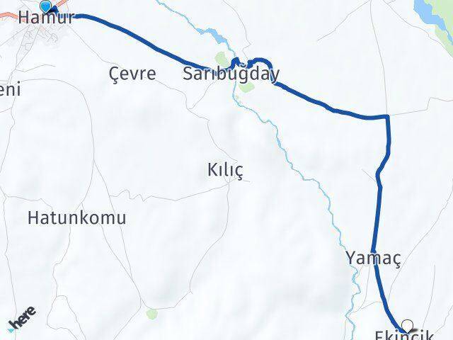 Ağrı Hamur Ekincik Hamur Arası Kaç Km - Yol Haritası