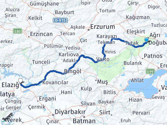 Ağrı Hamur Elazığ Arası Kaç Km - Yol Haritası