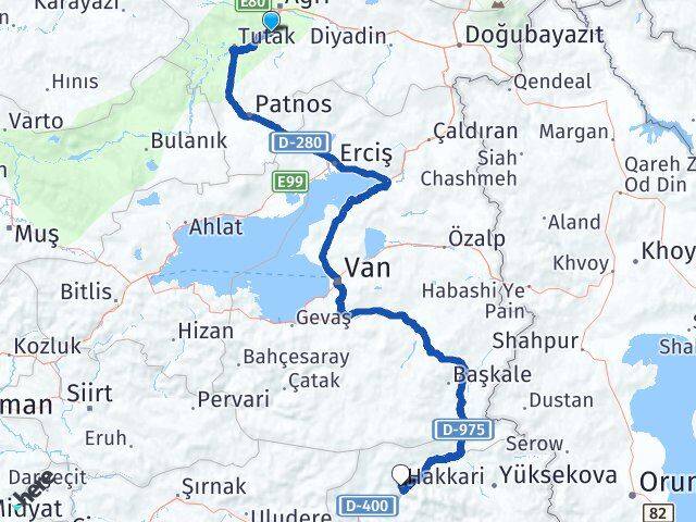 Ağrı Hamur Hakkari Arası Kaç Km - Yol Haritası