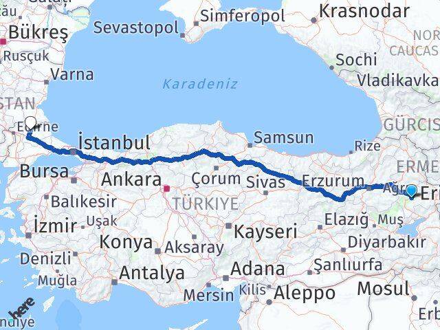 Ağrı Hamur Kırklareli Arası Kaç Km - Yol Haritası