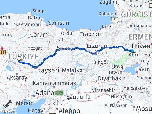 Ağrı Hamur Kırşehir Arası Kaç Km - Yol Haritası