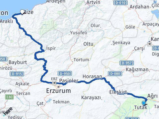 Ağrı Hamur Rize Arası Kaç Km - Yol Haritası