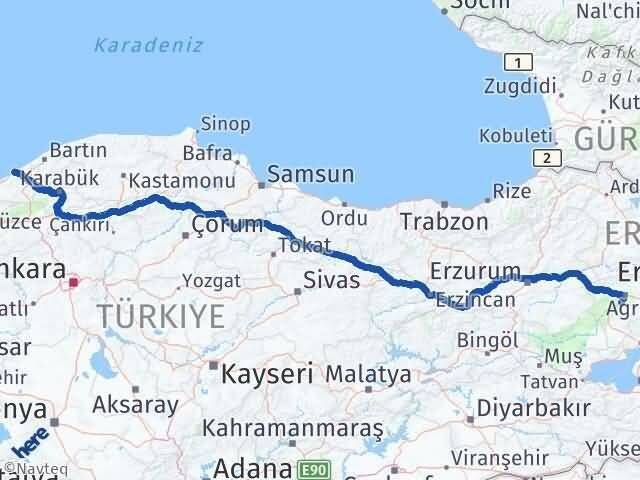 Ağrı Hamur Zonguldak Arası Kaç Km - Yol Haritası