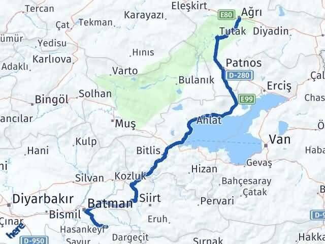 Ağrı Hasankeyf Batman Arası Kaç Km - Yol Haritası