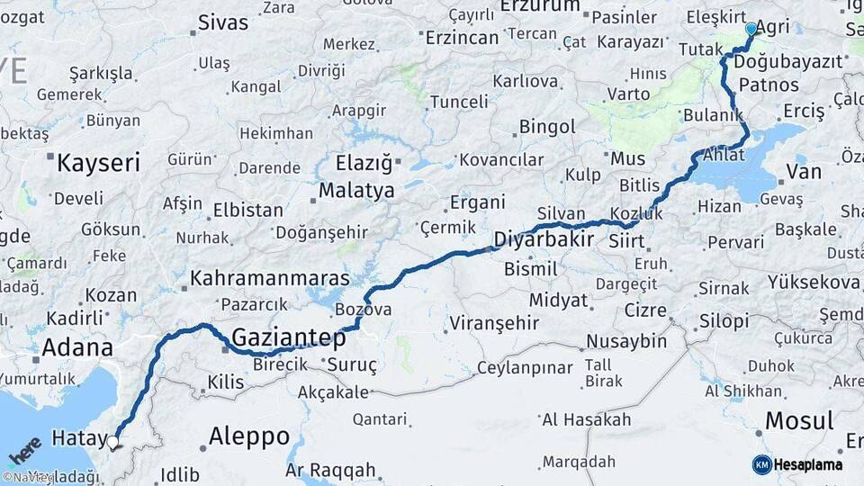 Ağrı Hatay Arası Kaç Km - Yol Haritası
